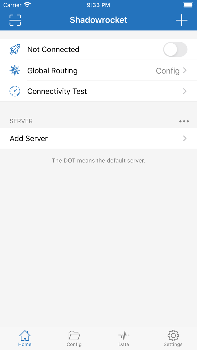 ShadowrocketのApp Store公式スクリーンショット：Home画面に接続スイッチ、Global Routing、SERVERグループを表示